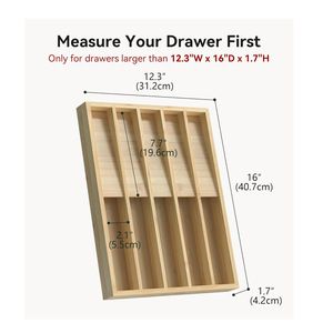 Bamboo Drawer Organizer Rectangular 18L Compartmentalized <b>Storage</b> <b>Box</b> For <b>Kitchen</b> Bedroom Tableware Silverware - Product Image 5