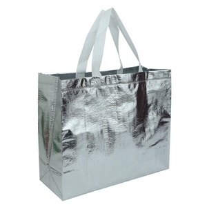 Custom Laminated Non Woven Metallic <strong>Silver</strong> Reusable Shopping <strong>Tote</strong> <strong>Bags</strong> - Product Image 1