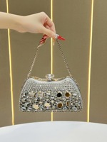 Nouvelle Pochette de Soirée de Luxe pour Femme, Sac à Main Creux Orné de Diamants, Style Célébrité, avec Fermoir Chaîne