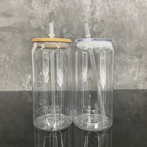 Vaso de Plástico Transparente de 16oz/20oz, Libre de BPA, Irrompible, para Niños, con Tapa de Bambú y Pajita, para Cerveza y Refrescos, Disponible en Almacén de EE. UU. - Product Image 1