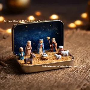 Wancai Nuevo Producto de Venta Caliente Transfronterizo Mini Set de Natividad Navideña de Plástico en Caja Metálica Escala 1/12 para Maternidad Suzhou Unisex en Stock - Product Image 2