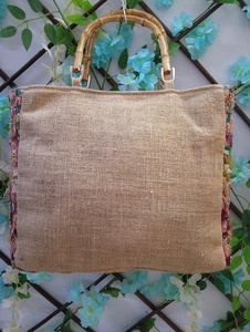 Handmade Women's Jute Bohemian Tote Bag with Natural Bamboo Handle Eco Friendly Reusable Casual Shoulder Handbag Spacious - Product Image 6