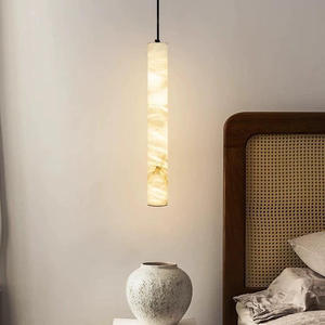 Lámpara Colgante Cilíndrica Larga de Alabastro, E27 LED 2700K, Blanco Cálido, Regulable, para Sala de Estar - Product Image 3
