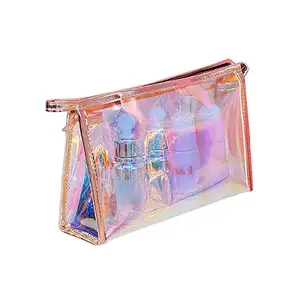 Custom travel portable transparent pvc zipper makeup tote bag Holographic Pvc Cosmetic Pouch Make Up Bag