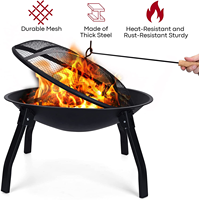 Barbecue à bois, foyer extérieur en métal avec écran anti-étincelles et pioche pour camping, plage, jardin