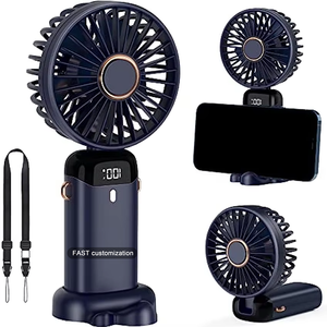 Ventilateur portable professionnel 4-en-1 pliable avec écran LED, inclinable à 90 degrés, à suspendre au cou, ventilateur de bureau USB, support de <span class=keywords><strong>téléphone</strong></span> portable, idéal pour un cadeau - Product Image 1