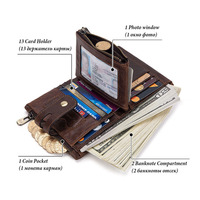 Dompet Pria Kulit Asli Ukuran Kecil Pendek Dengan Ritsleting Ganda, Banyak Kantong Kartu, Penjepit Uang, Tempat Koin, Tempat Kartu, Dilengkapi Rantai