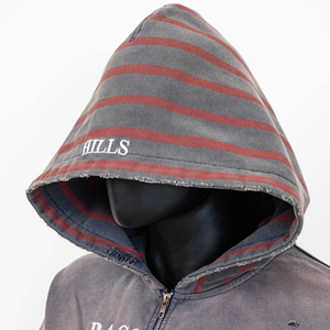 Sudadera con capucha y cremallera TOPSHOW personalizada, estilo vintage, de tela gruesa, con efecto desgastado, para hombre, talla grande, lavado ácido, estilo urbano, con gráficos. - Product Image 4