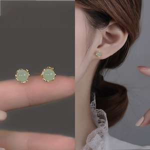 LT-1333 925 Sterling Silver <strong>Fine</strong> <strong>Stud</strong> <strong>Earrings</strong> for Women Small Green Jade-2025 Trendy Ear <strong>Studs</strong> Niche Design - Product Image 2