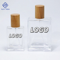 Flacons de parfum vides en verre rectangulaires vintage avec pompe pulvérisatrice carrée et bouchon en bois, 30 ml, 50 ml, 100 ml
