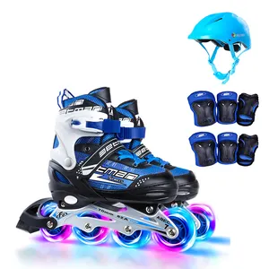 EACH Wholesale LED Flashing Roller Quad Skates Shoes Sets Adjustable 4 roller Skate 4 Wheel Patines for Kids