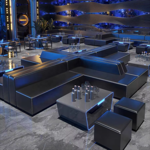 أثاث صالة الشيشة بالجملة، أرائك على شكل حرف U للنوادي الليلية، كراسي وأطقم أرائك من الجلد الصناعي الأسود للمناسبات - Product Image 4