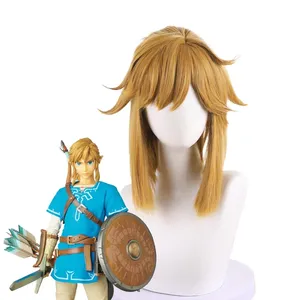 The Legend of Zelda: Breath of the Wild Link Wig Cosplay Anime sintetis Peluca Wig rambut tahan panas