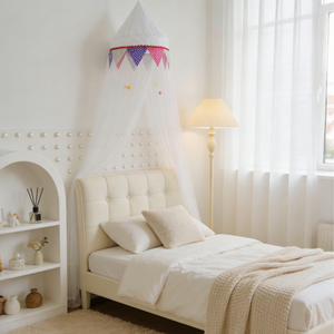 <span class=keywords><strong>Moustiquaire</strong></span> de lit <span class=keywords><strong>tipi</strong></span> pour enfants, tente de lit suspendue avec pompons et drapeaux triangulaires colorés pour la décoration de chambre de filles et de garçons - Product Image 2