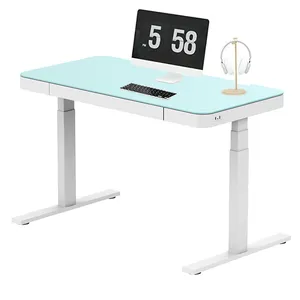 Office Ergonomic Height Adjustable Lift Desk Single Motor Standing Desk Modern Computer Table Glass Top Electric Sit Stand Desk