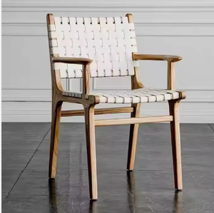 เก้าอี้รับประทานอาหารหนังเชือกทอหวายสไตล์เก้าอี้รับประทานอาหารทำจากไม้วอลนัทย้อนยุคหนังอานเฟอร์นิเจอร์ร้านอาหารที่ทันสมัย - Product Image 1