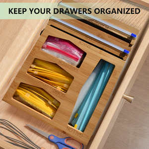Bamboo Storage Bag Organizer Plastic With Wrap Dispenser Cutter for Home & Kitchen,Grocery Bag Organizers - Product Image 3
