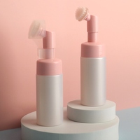Flacon cosmétique vide en plastique PET rose pour nettoyant moussant pour le visage 100ml 120ml 150ml 180ml Emballage personnalisé avec tête de brosse en silicone