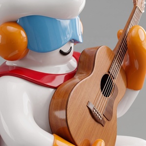 Statue en résine de dessin animé abstrait jouant de la guitare avec une cape rouge et des lunettes bleues, décoration d'intérieur, sculpture artistique - Product Image 4