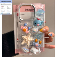 Étui de téléphone en fibre de carbone antichoc avec motif d'animaux marins mignons pour 16 Pro Max/15 Pro/14/13/12/11 Nouveau