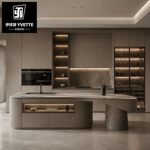 High End Modular <strong>Kitchen</strong> Cabinets Chic Wooden <strong>Cupboards</strong> with Stone Island for Villa Apartment Hotel and Interior Design Projects - Product Image 4