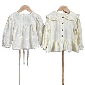 JNFS пользовательские детские рубашки для девочек с длинным рукавом с цветочной вышивкой Топы принцессы бутик дизайнерский с рюшами воротник муслиновые блузки