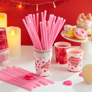 Pailles à boisson en forme de cœur en vrac, en plastique rigide durable, style mignon, couleurs rose, rouge, noir, jaune, couleur personnalisée pour restaurants, fêtes et événements - Product Image 1