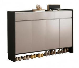 Meuble à chaussures moderne et mince, écologique et durable, avec rangement inférieur ouvert, organisateur <span class=keywords><strong>d</strong></span>'entrée à 3 portes, finition beige et noir, gain de place, pour salle de sport - Product Image 2