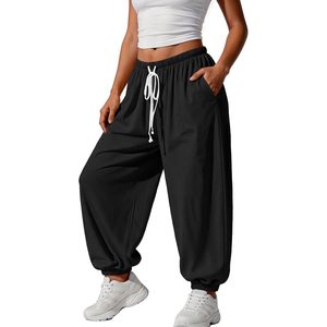 Pantalones Harem Holgados para Mujer, Cintura Elástica con Cordón, Ajuste Holgado, Pantalones Casuales para Hacer Ejercicio con Bolsillos, Tejido de Punto Transpirable - Product Image 1