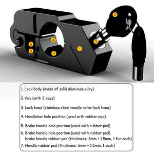 Verrous de sécurité noirs pour motos, vélos de sport, VTT, quads avec 2 clés - Verrou de frein, d'embrayage et de guidon pour scooter - Product Image 3