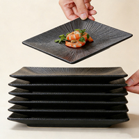 Assiettes carrées en mélamine noires écologiques avec technique de givrage pour la restauration, les fêtes et la cuisine