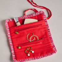 Nuevo Producto, Regalo para el Día de San Valentín, Organizador de Joyas, Bolsa de Viaje Elegante de Terciopelo Rojo con Cordón Rosa
