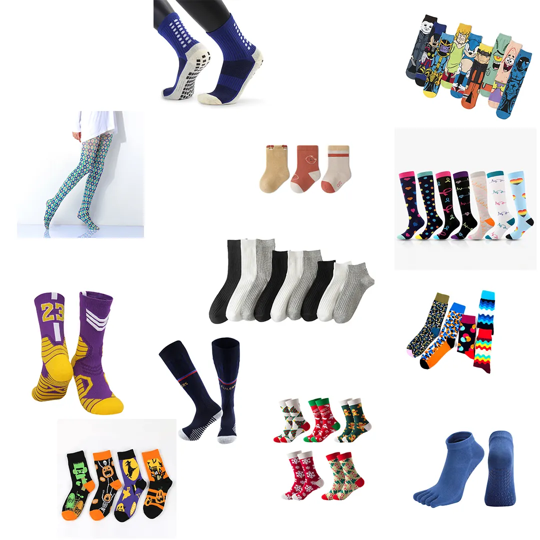 Une grande collection de styles de chaussettes dans la salle de diffusion en direct. Dites-moi n'importe quel style de chaussettes et je vous les montrerai.