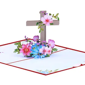 XINDUO nuovo biglietto di auguri tridimensionale pasqua croce fiore 3D messaggio di benedizione del ringraziamento