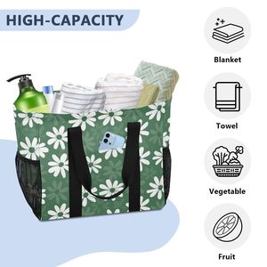 Wholesale Green Daisy Flowers <b>Canvas</b> Shopping Bag Reusable Grocery Bags Extra Large <b>Shopper</b> Tote with Handle - Product Image 5