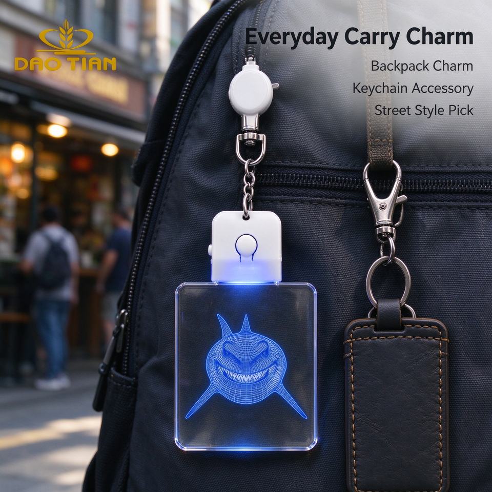 Rechargeable LED Acrylic Keychain 3D Shark Light Keyring Plastic Holder ...