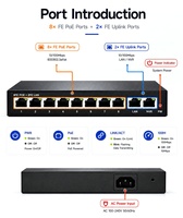 Switch PoE Fast Ethernet de 8 Puertos, 2 Puertos Uplink, 120W, Sin Administración, IEEE802.3af/at, Switch Power Over Ethernet para CCTV