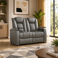 Canapé inclinable électrique en cuir véritable pour deux personnes, fauteuil de cinéma à domicile avec appuie-tête réglable, USB Type-C, porte-gobelets LED
