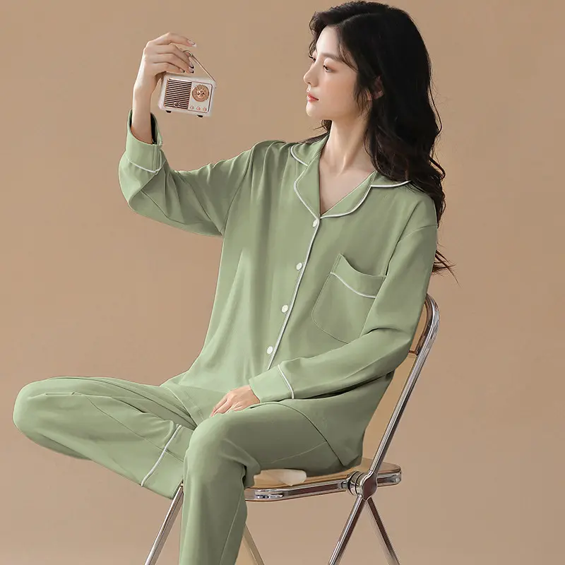 Etiqueta de etiquetas personalizadas pijamas femininos de venda quente conjunto de 2 peças para senhoras pijamas de algodão