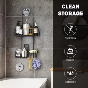 Mensola doccia in acciaio inossidabile a doppio livello Design moderno con supporto ad angolo per il bagno appesa sopra la <span class=keywords><strong>porta</strong></span> con ganci - Product Image 5