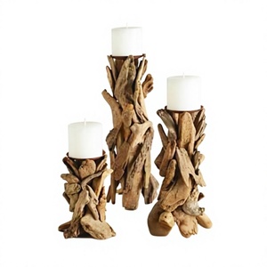 Ensemble de 3 bougeoirs en bois flotté naturel, faits à la main, style rustique, pour la décoration de la maison, fabriqués au Vietnam - Product Image 1