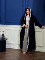 Abaya noire à capuche Hafizah avec dentelle blanche, robe musulmane de Dubaï, vente en gros, Kaftan Ramadan Aïd 2026, fournisseur d'usine, commande en gros