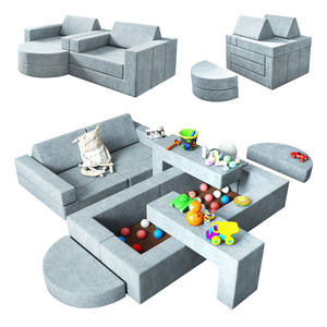 <b>Kids</b> <b>Sofa</b> Cushion Set Light Gray 4 Seater Modular Play <b>Sofa</b> For Children's Room Educational Furniture - Product Image 1