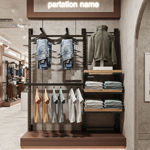 Système d'étagères de présentation intérieure pour magasin de vêtements, mobilier de vente au détail, étagères, rails suspendus, armoires de rangement pour boutique de vêtements - Product Image 3