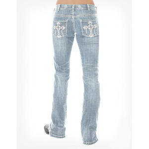 <span class=keywords><strong>Jeans</strong></span> denim wanita, <span class=keywords><strong>Jeans</strong></span> Denim pinggang rendah Slim-fit untuk wanita pola silang - Product Image 2