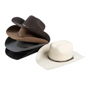 Custom Classic Felt Cowboy Hat Wide Brim Leather Hat Band Western Style Hat