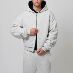 Tùy Chỉnh Lông Cừu Đầy Đủ Zip up Hoodie Thời Trang Đường Phố Người Đàn Ông Chất Lượng Cao Heavyweight Quá Khổ Cắt Boxy Dây Kéo Áo Nhà Sản Xuất - Product Image 2