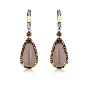 Saudi Citrine Stone 925 Sterling Silver Jewelry Dangle Earrings for Girl Party