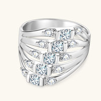 Großhandel Neuer Breiter Ring im Europäischen Stil mit Abgeschrägtem Quadratischem Zirkon, 5-Reihiger Cluster-Ring, Kubischer Zirkonia, Klassischer Unisex-Ring, Geschenk