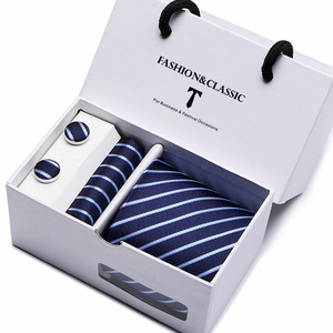 Ensemble de <span class=keywords><strong>cravate</strong></span> en polyester à carreaux jacquard pour homme, 5 pièces, avec boîte cadeau blanche, foulard carré, boutons de manchette, <span class=keywords><strong>cravate</strong></span>, ensemble formel pour mariage - Product Image 4